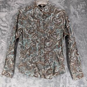 RU Cowgirl Paisley Print pearl snap Shirt Women Size Medium Cotton Long Sleeve